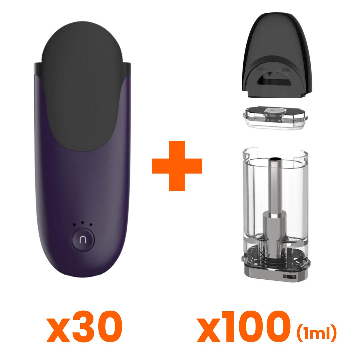 CCELL Dart-X Lila-Schwarz-Packung (30 Akkus + 100 Pods à 1 ml)