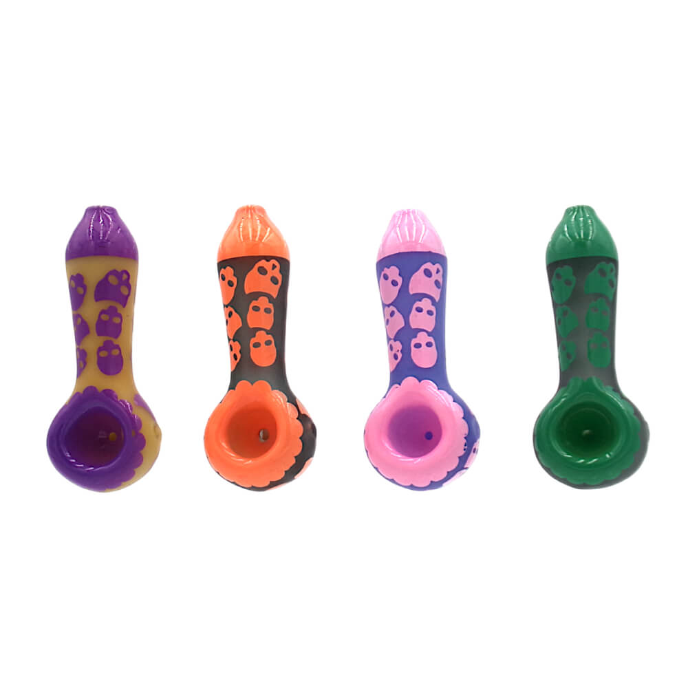 Glaspfeife mit Totenkopfmuster, 10 cm