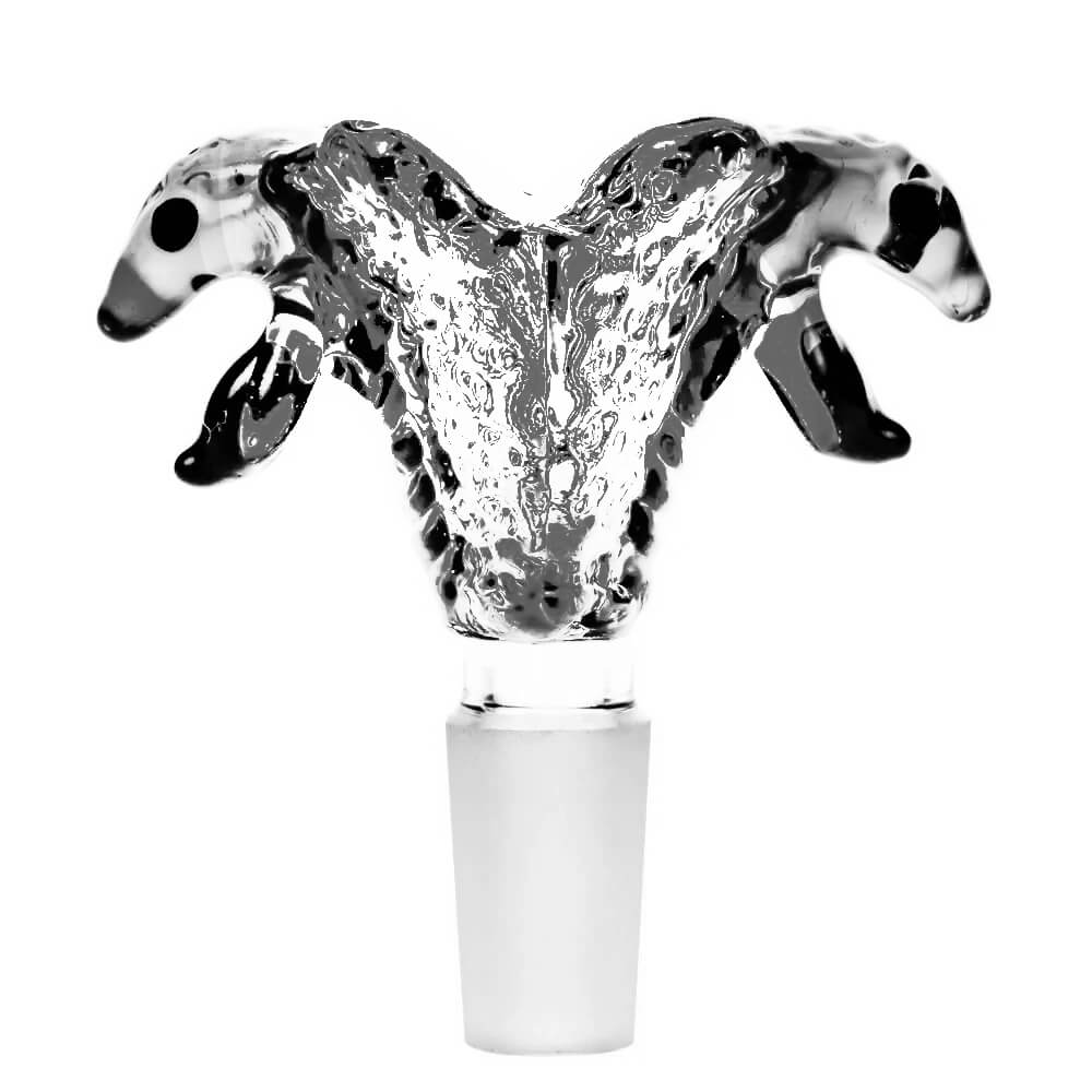 Doppelschlangen-Bongkopf aus klarem Glas, 18 mm