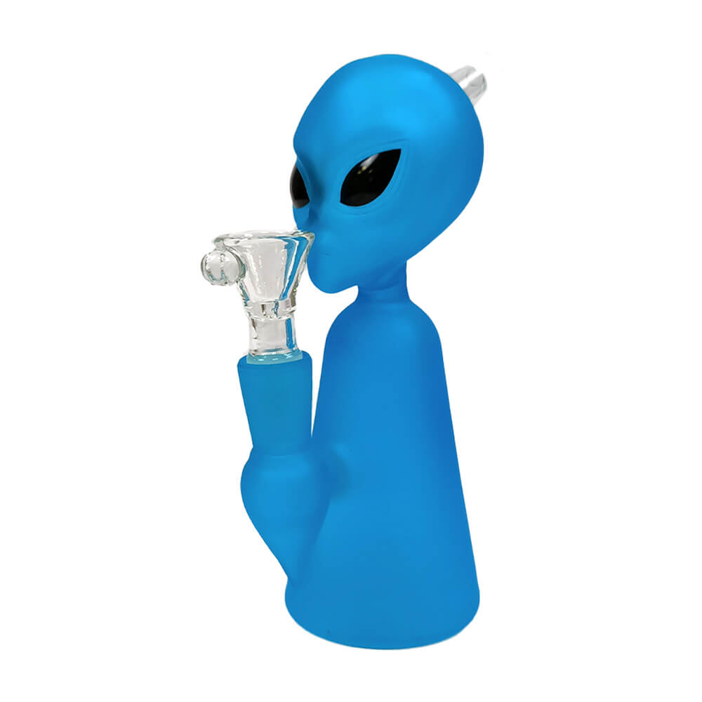 Alien-Figur, blaue Bong aus dickem Glas, 17 cm