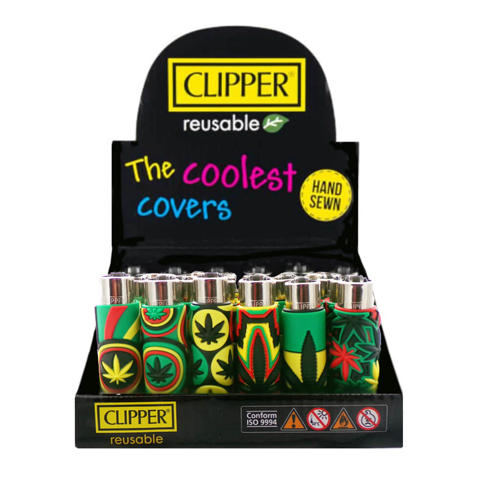 Clipper Feuerzeuge Pop Cover Rasta Weed (30 Stück/Display)
