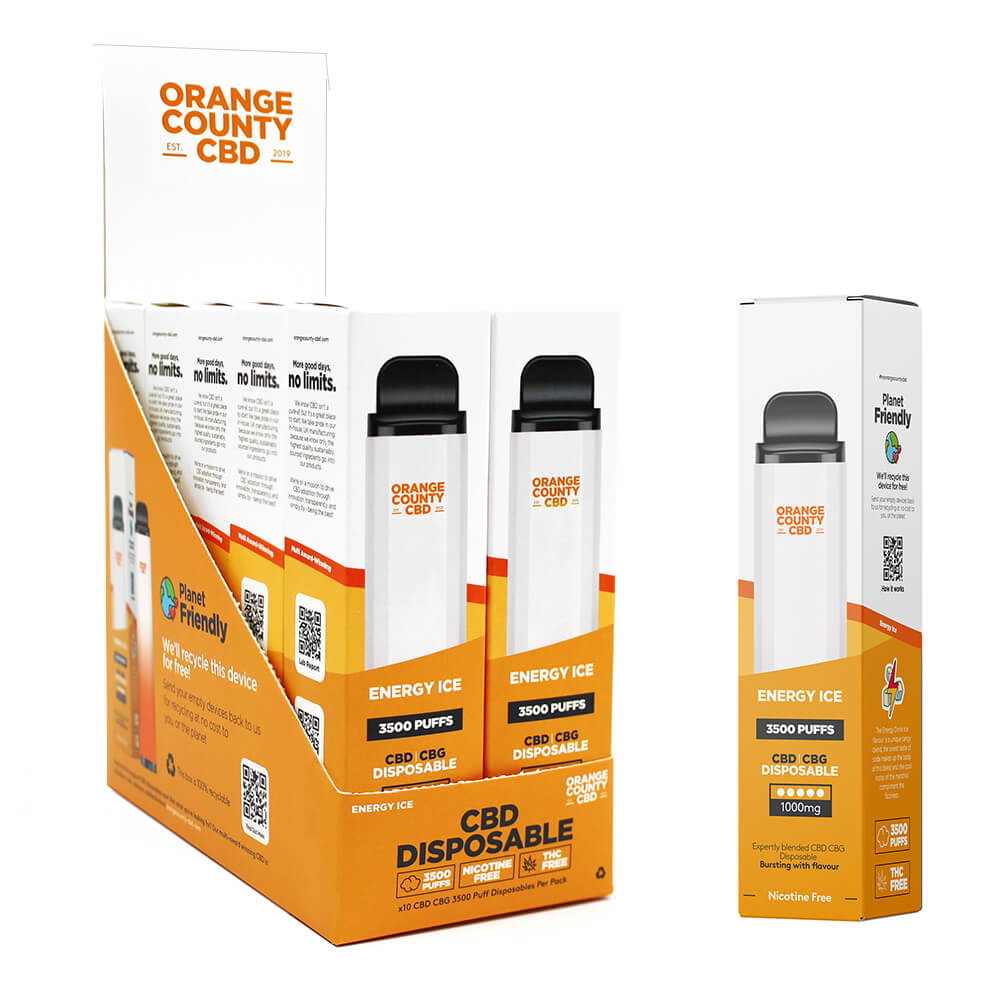 Orange County CBD 10ml Einweg-Vape-Pen Energy Ice 600mg CBD + 400mg CBG ? 3500 Züge (10 Stück/Display)