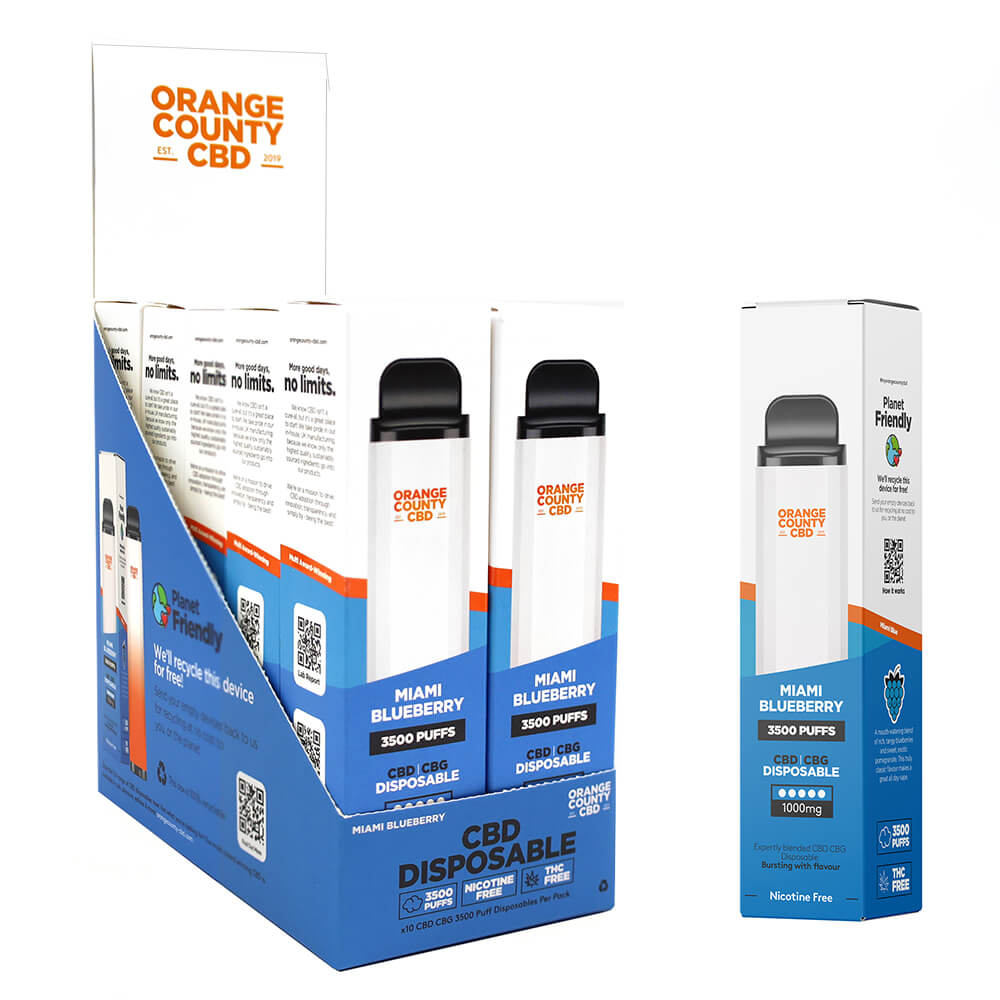 Orange County CBD 10ml Einweg-Vape-Pen Miami Blueberry 600mg CBD + 400mg CBG ? 3500 Züge (10 Stück/Display)