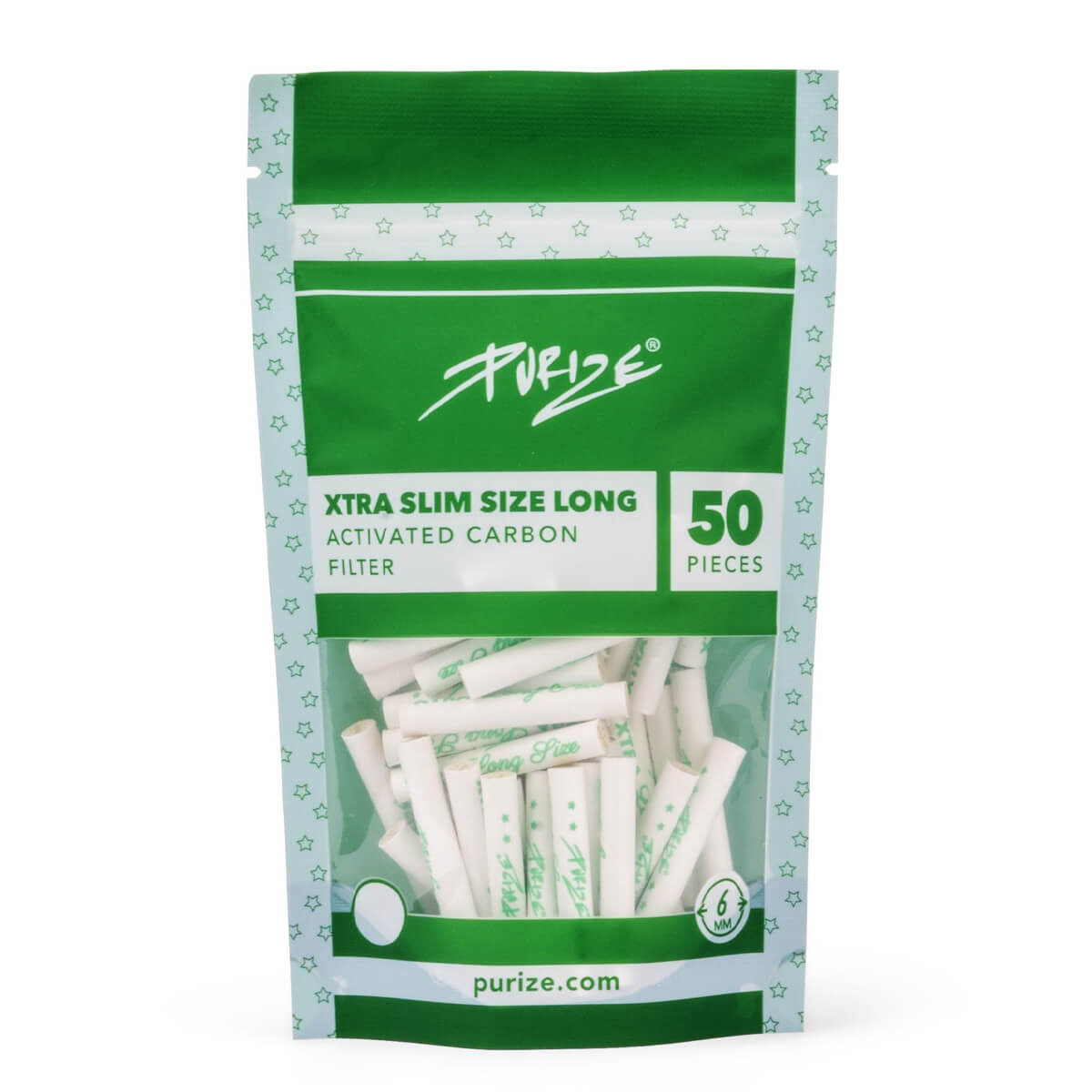 PURIZE Aktivkohlefilter – XTRA Slim Größe, lang, 6 mm (10 x 50 Stück)