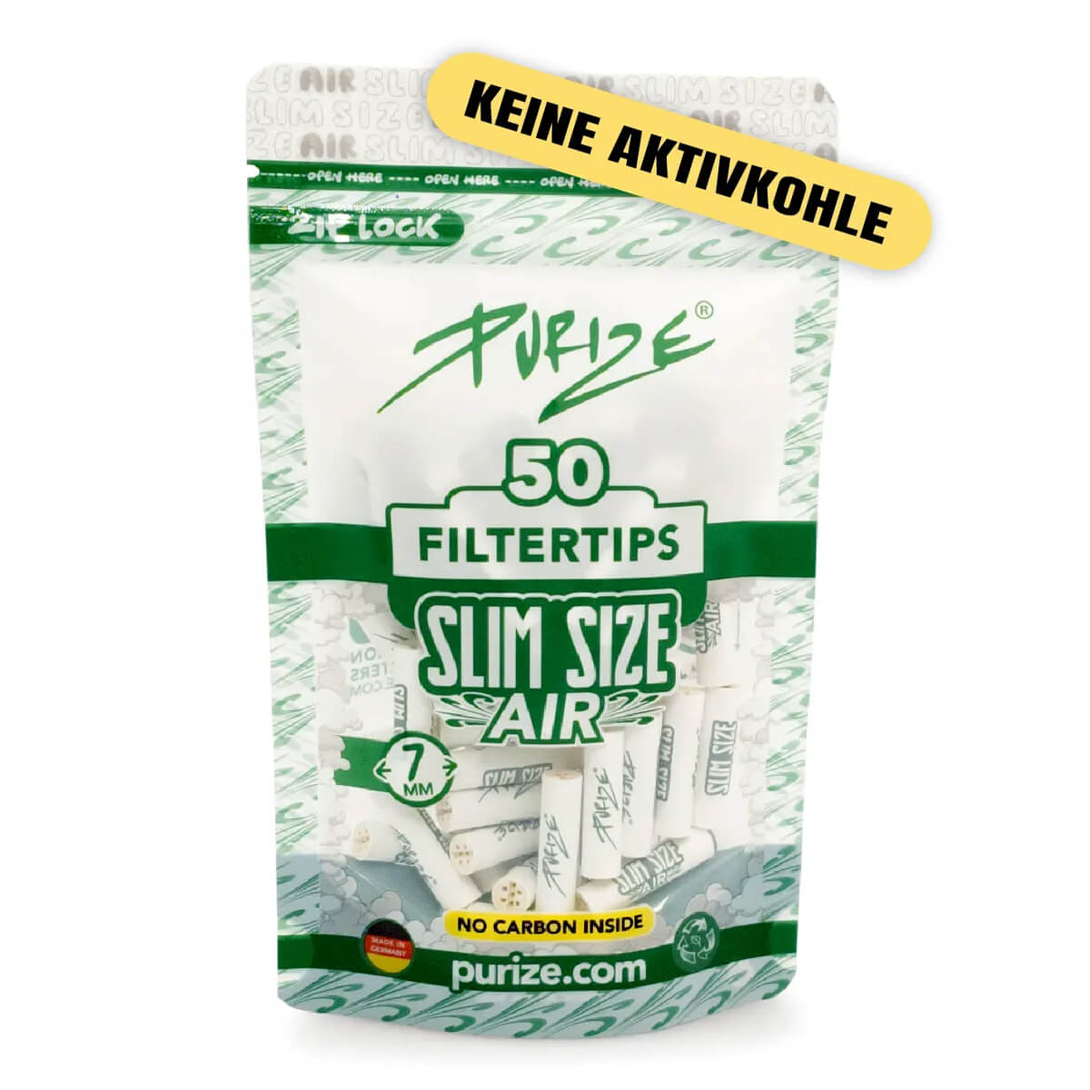 PURIZE Aktivkohlefilter – Schlankes Format 7 mm (10 x 50 Stück)