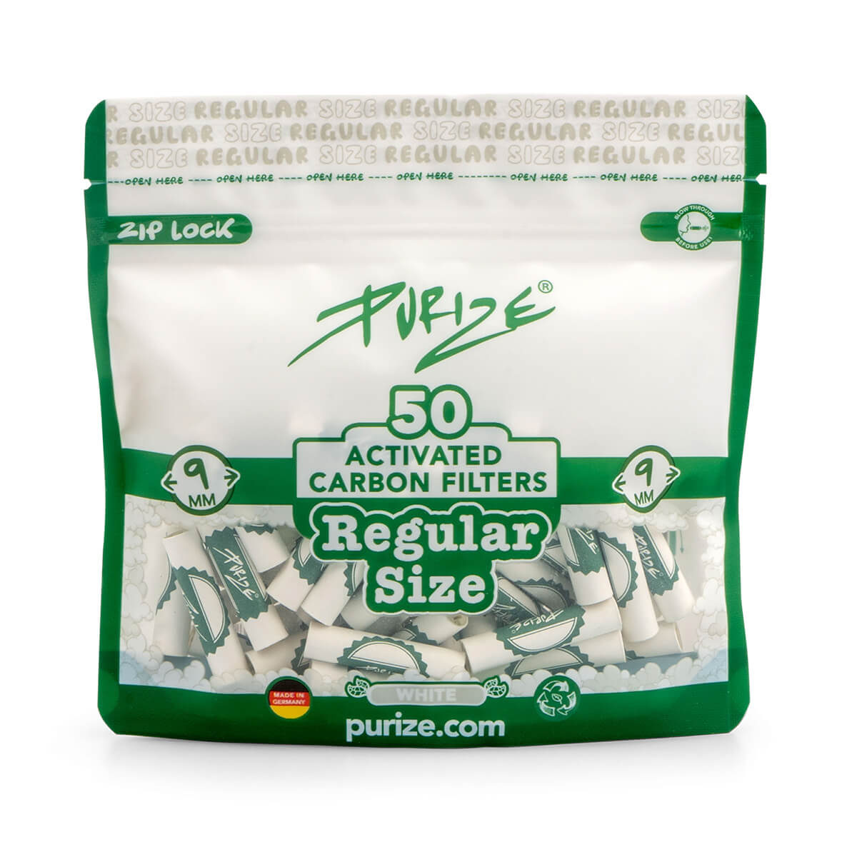 PURIZE Aktivkohlefilter – Standardgröße 9 mm (8 x 50 Stück)