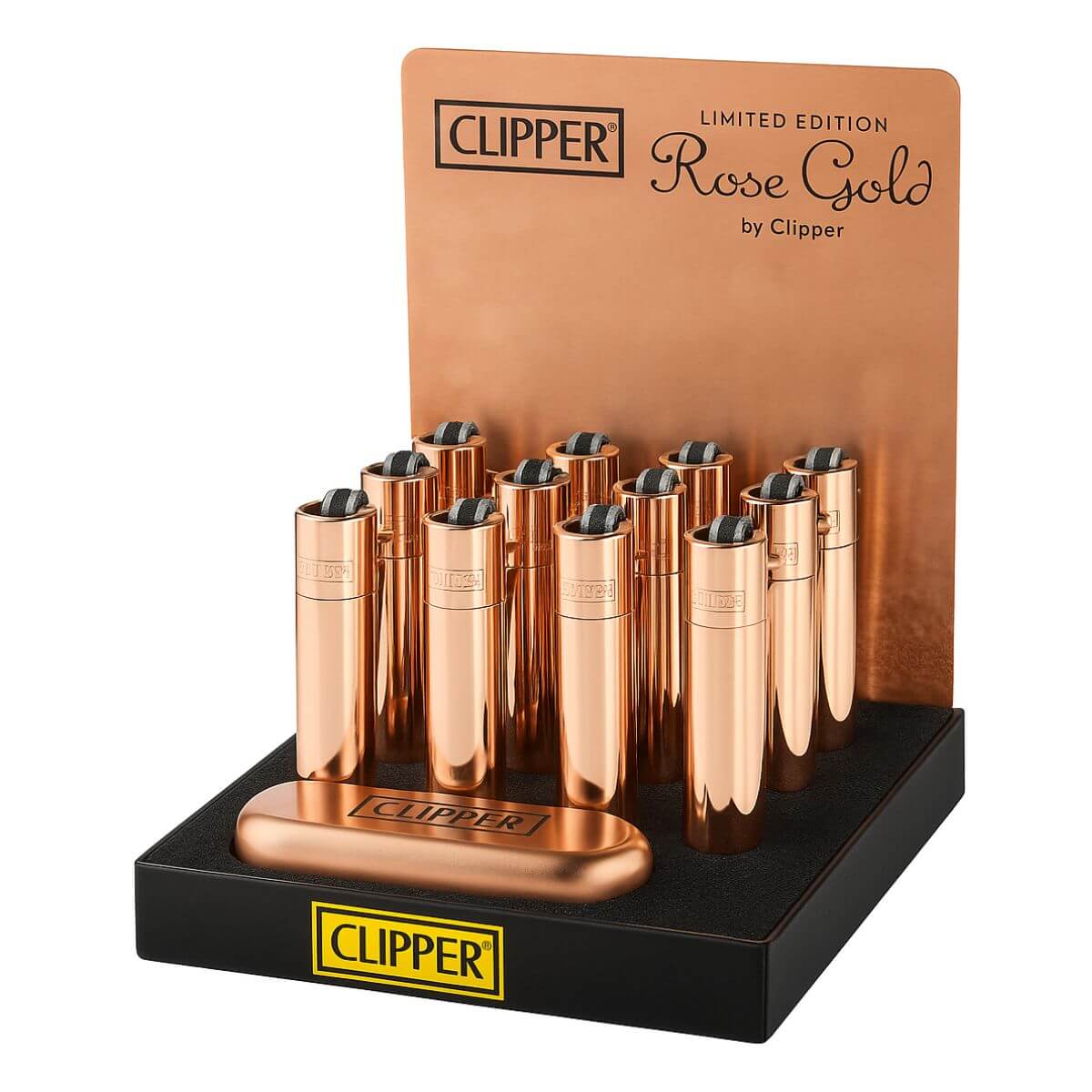 Clipper Gold Rose Metallfeuerzeuge und Geschenkbox (12 Stück/Display)