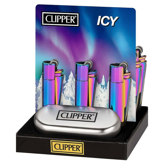 Clipper The Bulldog ICY Metallfeuerzeuge + Geschenkbox (12 Stück/Display)