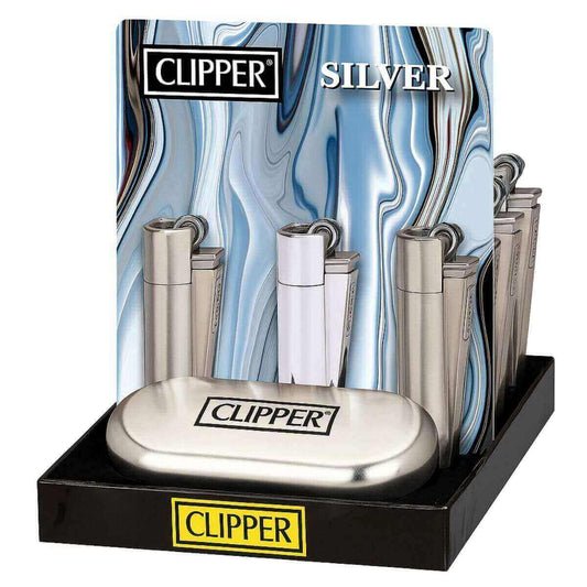 Clipper The Bulldog Silberne Metallfeuerzeuge + Geschenkbox (12 Stück/Display)