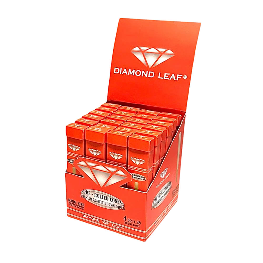 Diamond Leaf King Size vorgerollte Cones mit Filtern, 4 Stück pro Packung (28 Packungen/Display)