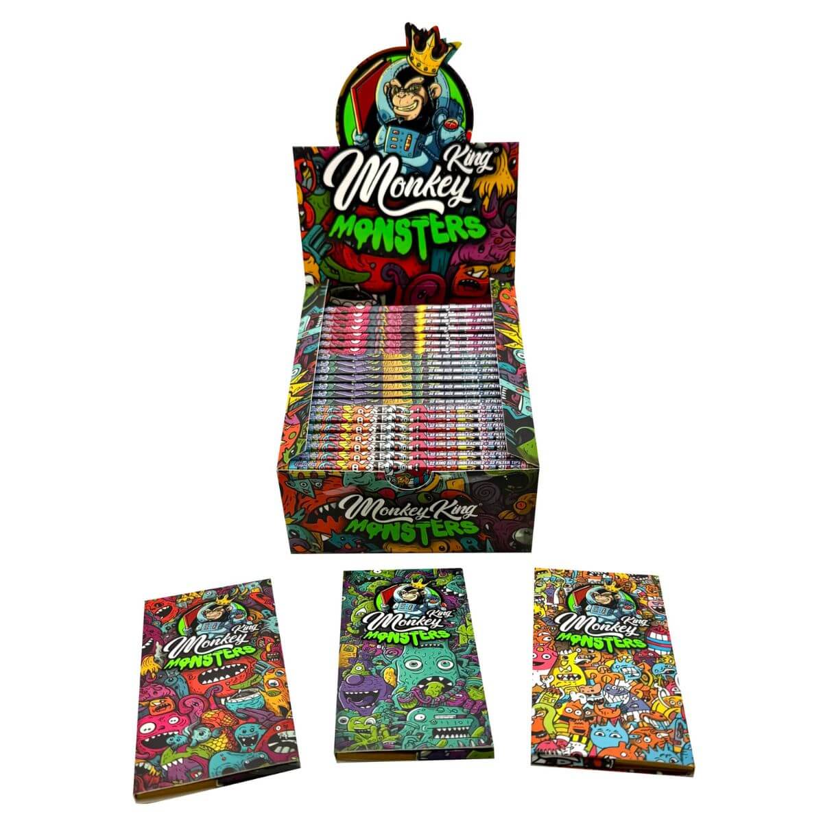 Monkey King Ungebleichte Drehpapiere Monsters King Size Slim mit Tips (24 Stück/Display)
