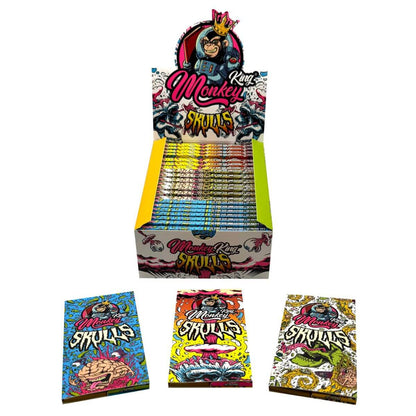 Monkey King Ungebleichte Rolling Papers Skulls King Size Slim mit Tips (24 Stück/Display)
