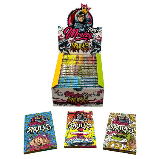 Monkey King Ungebleichte Rolling Papers Skulls King Size Slim mit Tips (24 Stück/Display)