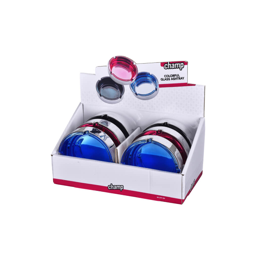 Champ High Runder, bunter Glasaschenbecher (6 Stück/Display)