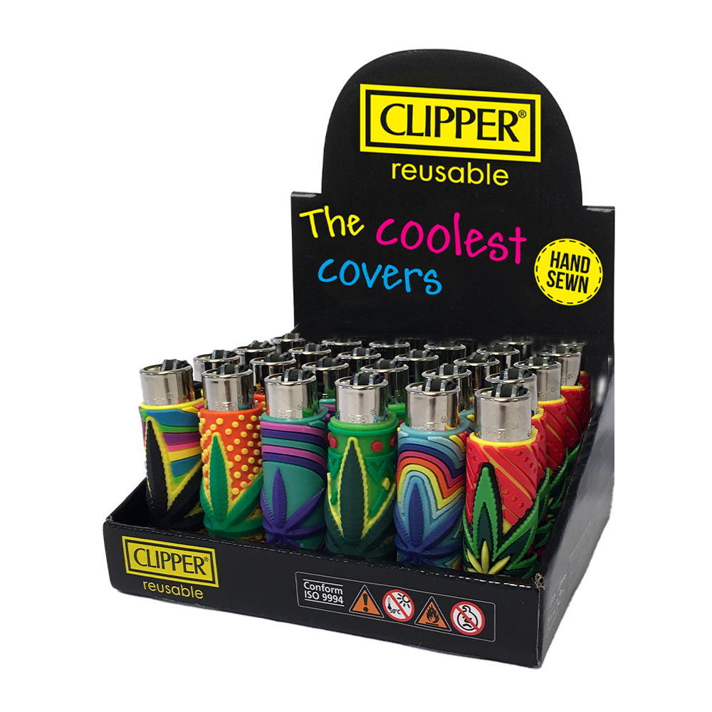 Clipper Feuerzeuge Pop Cover Cannabisblätter (30 Stück/Display)