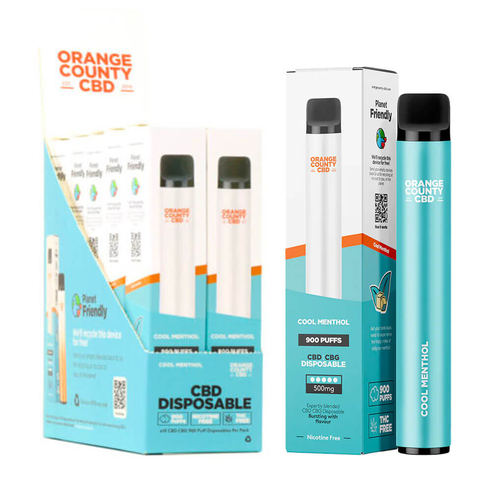 Orange County CBD 3ml Einweg-Vape-Pen 250 CBD + 250mg CBG Cool Menthol (10 Stück/Display)