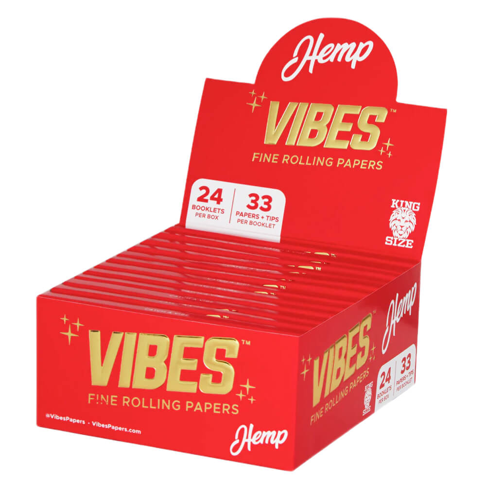 VIBES Rolling Papers King Size Slim mit Tips Hanf (24 Stück/Display)