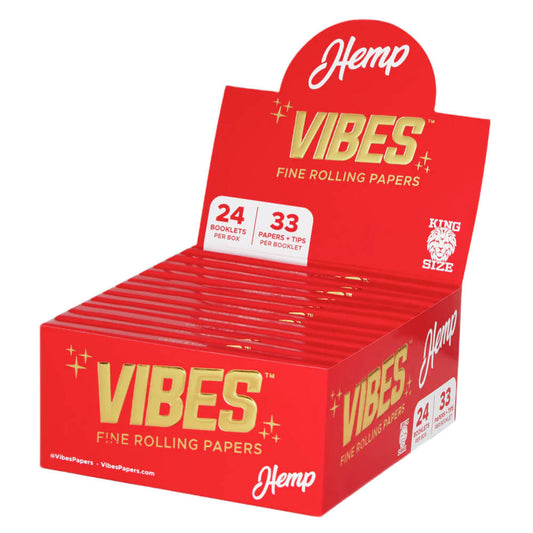 VIBES Rolling Papers King Size Slim mit Tips Hanf (24 Stück/Display)