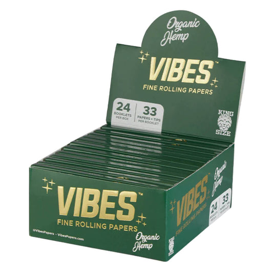 VIBES Rolling Papers King Size Slim mit Tips Bio-Hanf (24 Stück/Display)