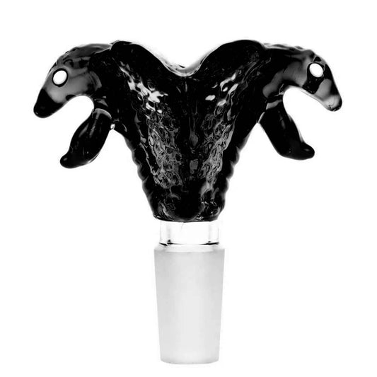 Doppelschlangen-Bongkopf aus schwarzem Glas, 18 mm