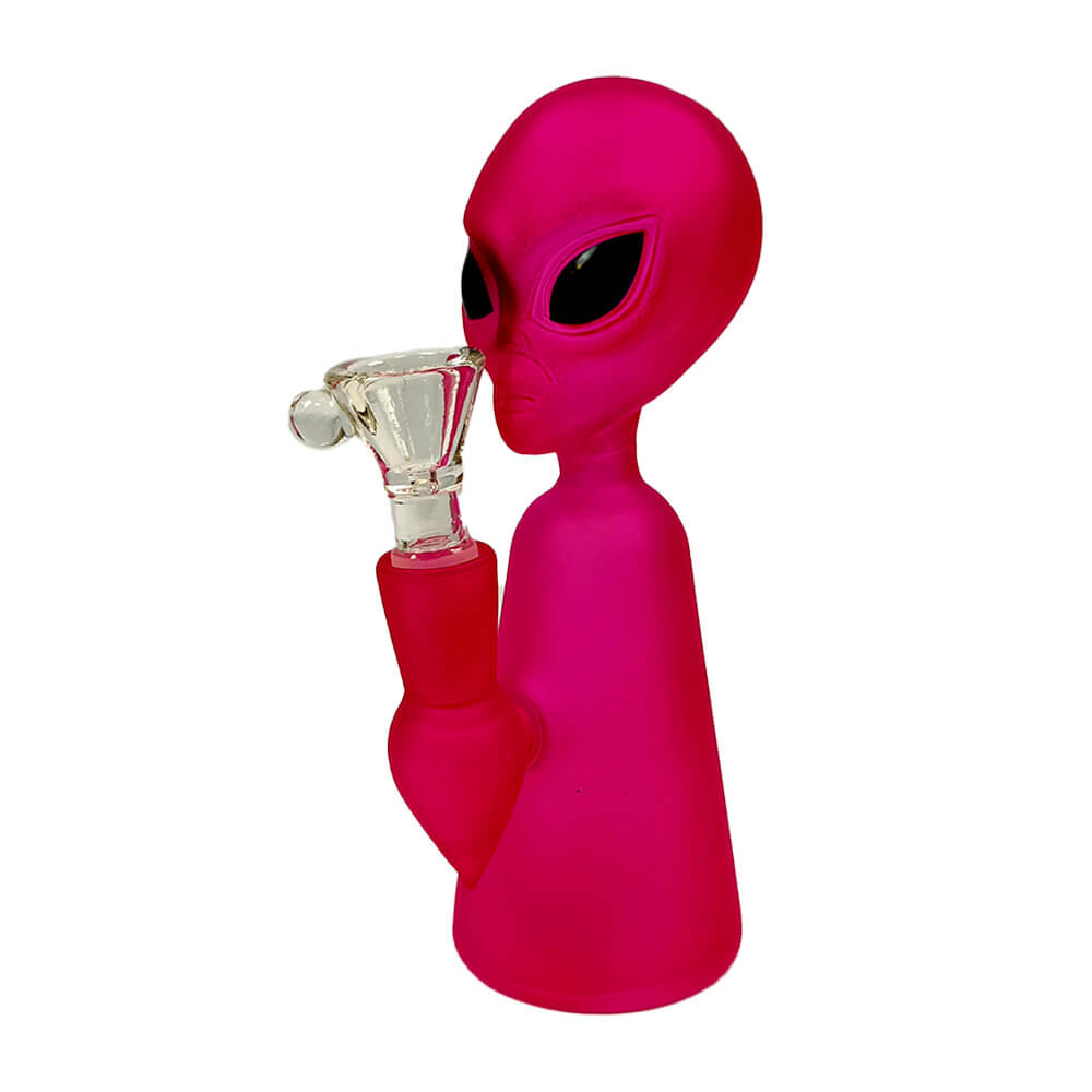Alien-Figur, pinke Bong aus dickem Glas, 17 cm