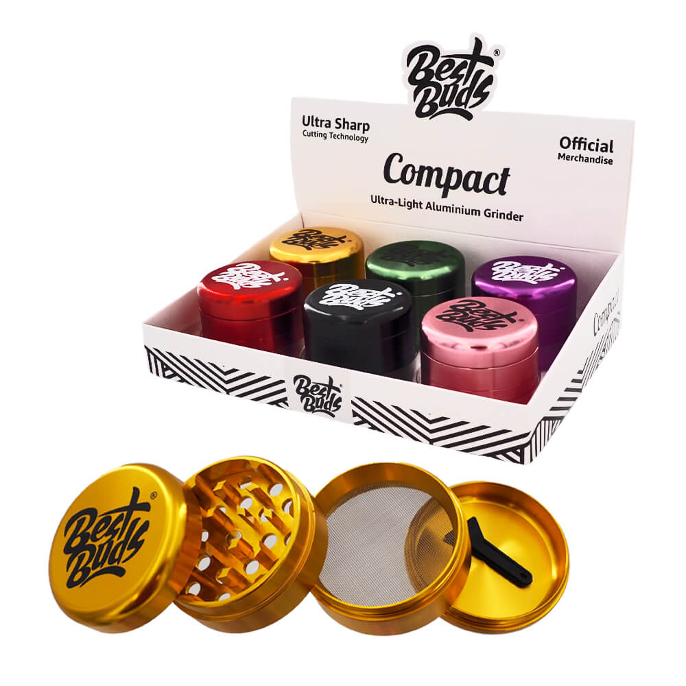 Best Buds Kompakter, ultraleichter Aluminium-Grinder, 4-teilig, 50 mm (6 Stück/Display)