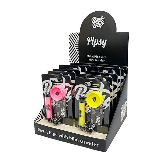 Best Buds Pipsy Kunststoff-Metall-Pfeife mit Mini-Grinder, verschiedene Farben (12 Stück/Display)