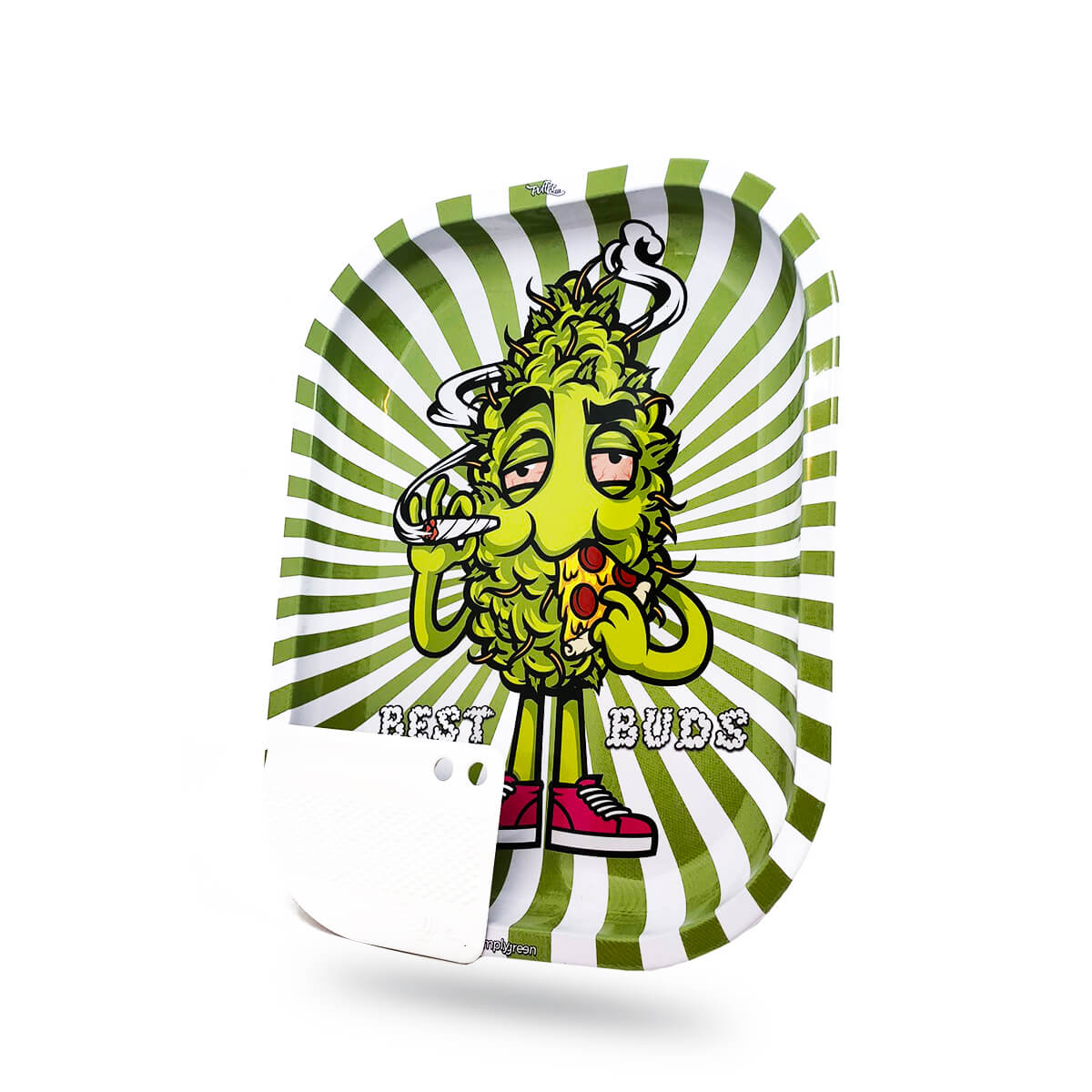 Best Buds Hungry Pizza Kleine Metall-Rolling-Platte mit magnetischer Grinder-Karte