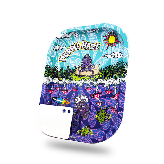 Best Buds Purple Haze Kleines Metall-Rolling-Tablett mit magnetischer Grinder-Karte