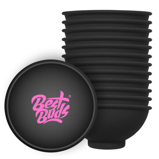 Best Buds Silikon-Rührschüssel 7 cm Schwarz mit rosa Logo (12 Stück/Beutel)