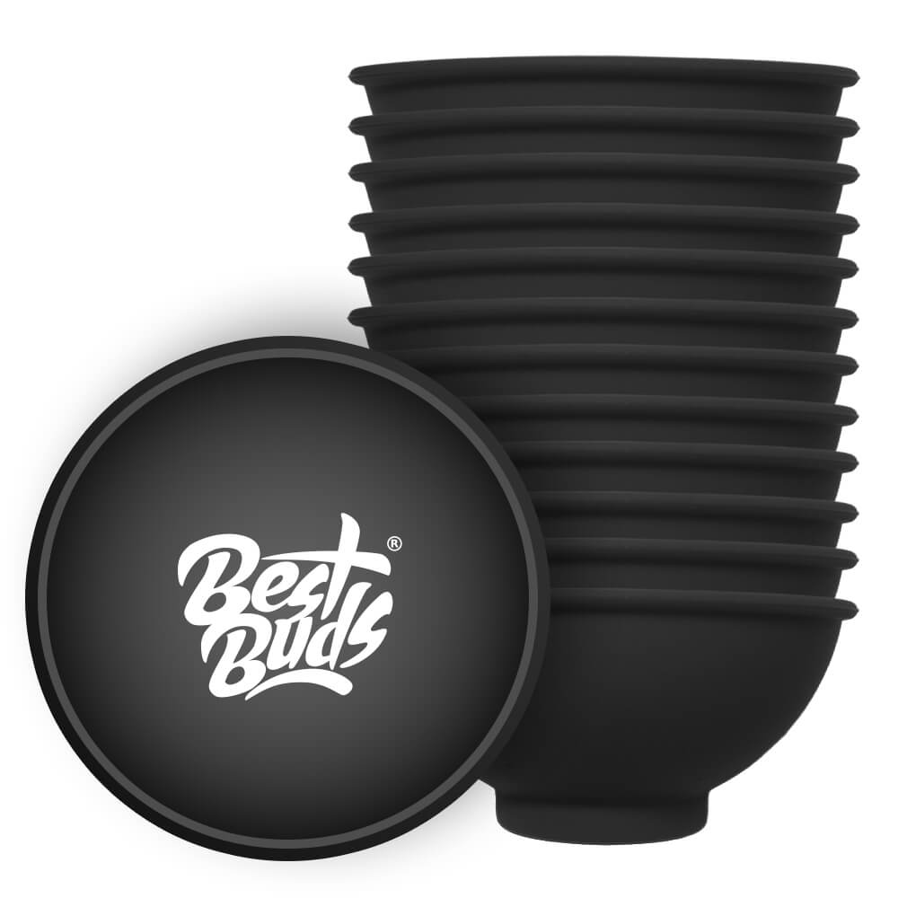 Best Buds Silikon-Rührschüssel 7 cm Schwarz mit weißem Logo (12 Stück/Beutel)