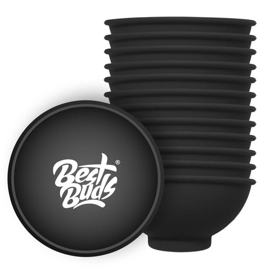 Best Buds Silikon-Rührschüssel 7 cm Schwarz mit weißem Logo (12 Stück/Beutel)