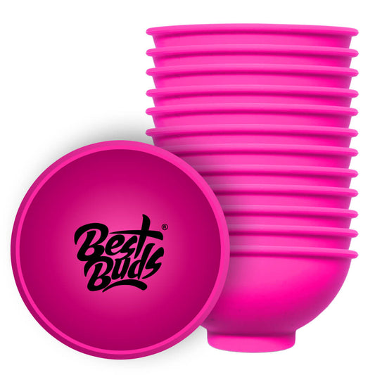 Best Buds Silikon-Rührschüssel 7 cm Rosa mit schwarzem Logo (12 Stück/Beutel)