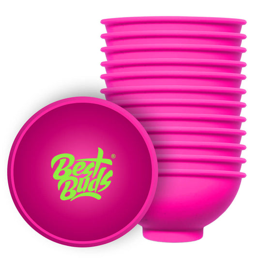 Best Buds Silikon-Rührschüssel 7 cm Rosa mit grünem Logo (12 Stück/Beutel)