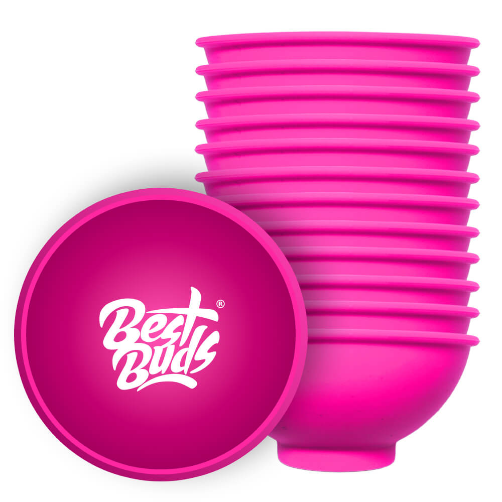 Best Buds Silikon-Rührschüssel 7 cm Rosa mit weißem Logo (12 Stück/Beutel)