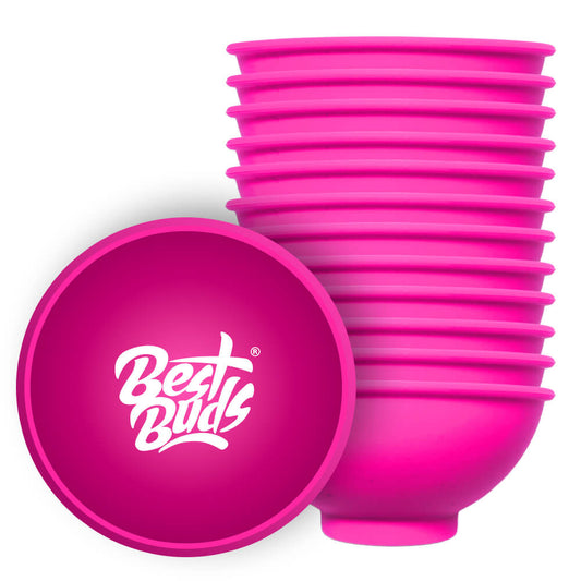 Best Buds Silikon-Rührschüssel 7 cm Rosa mit weißem Logo (12 Stück/Beutel)
