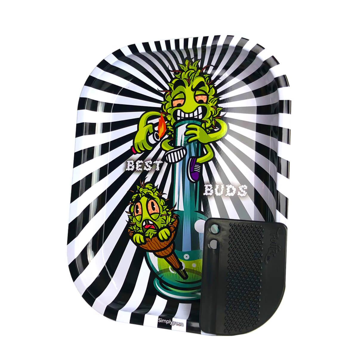 Best Buds Smoke Me Kleines Metall-Rolling-Tablett mit magnetischer Grinder-Karte