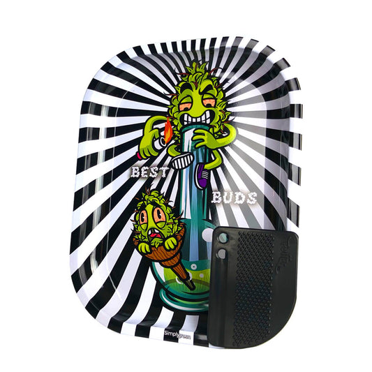 Best Buds Smoke Me Kleines Metall-Rolling-Tablett mit magnetischer Grinder-Karte