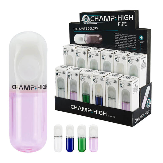 Champ High Glas-Pillenpfeife, verschiedene Farben (12 Stück/Display)