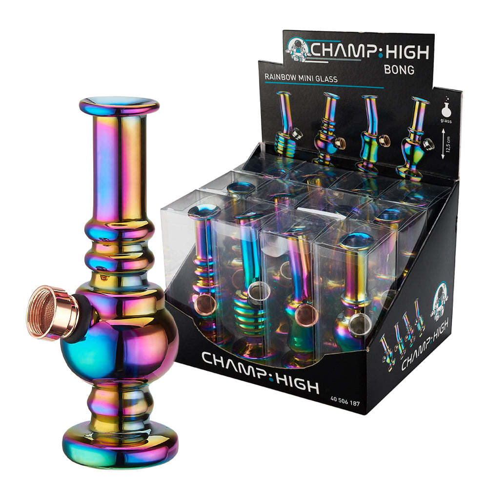 Champ High Mini Glas Regenbogen Bong 12,5 cm (12 Stück/Display)