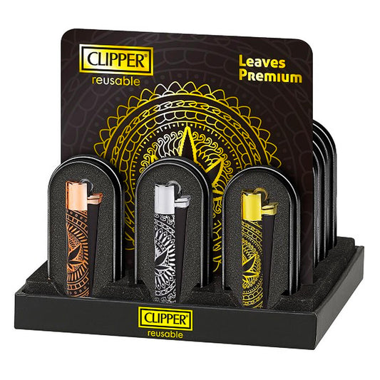 Clipper Premium Metallfeuerzeuge Blätter und Geschenkbox (12 Stück/Display)