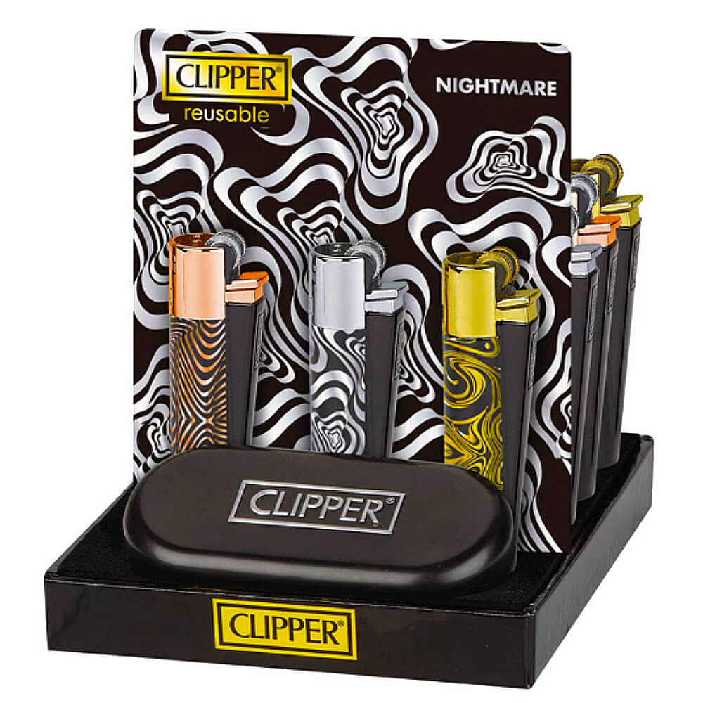 Clipper Feuerzeuge aus Metall mit psychedelischem Albtraummuster + Geschenkbox (12 Stück/Display)