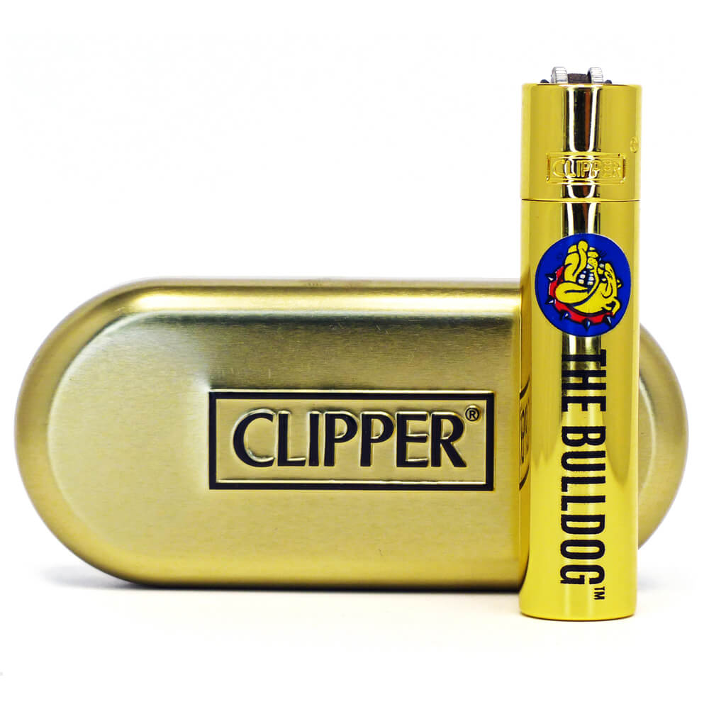 Clipper The Bulldog Goldmetall-Feuerzeuge + Geschenkbox (12 Stück/Display)