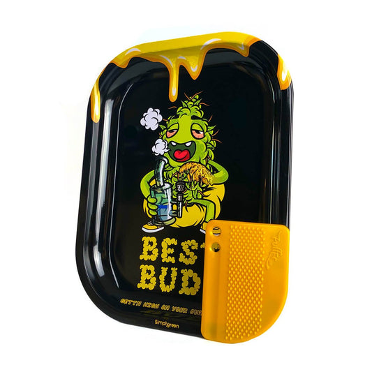 Best Buds Dab-All-Day Kleines Metall-Rolling-Tablett mit magnetischer Grinder-Karte