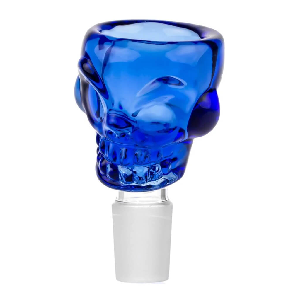 Totenkopf-Bongkopf aus blauem Glas, 18 mm