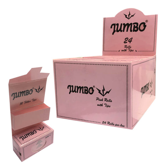 Jumbo Pink Rolling Papers + Tips (24 Stück/Display)
