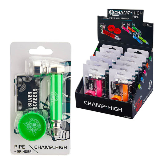 Champ High Metallrohr + Mini-Grinder, verschiedene Farben (12 Stück/Display)