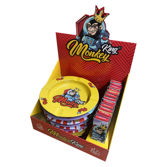 Monkey King Aschenbecher mit KS Slim Zigarettenpapier und Filtertips (24 Stück/Display)