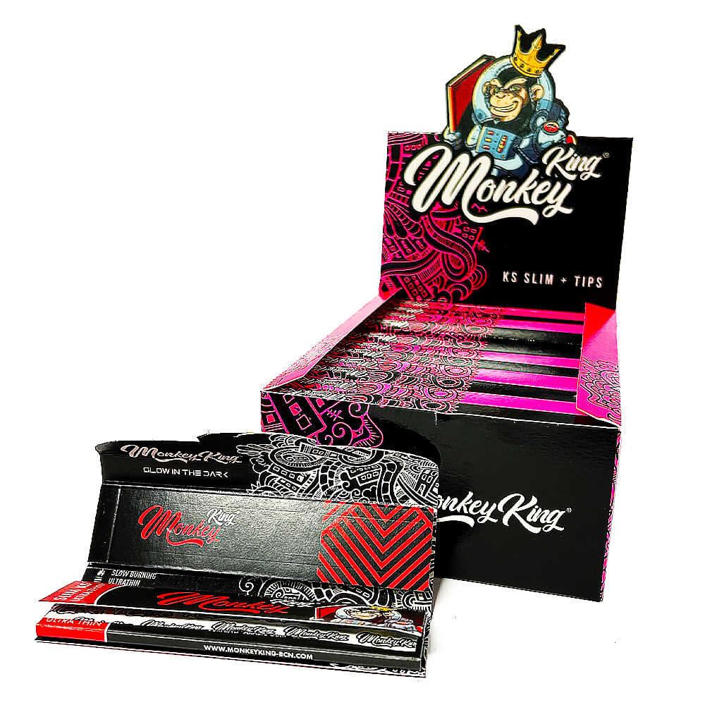 Monkey King Pink Combie Pack Ungebleichte Drehpapiere mit Tips (24 Stück/Display)