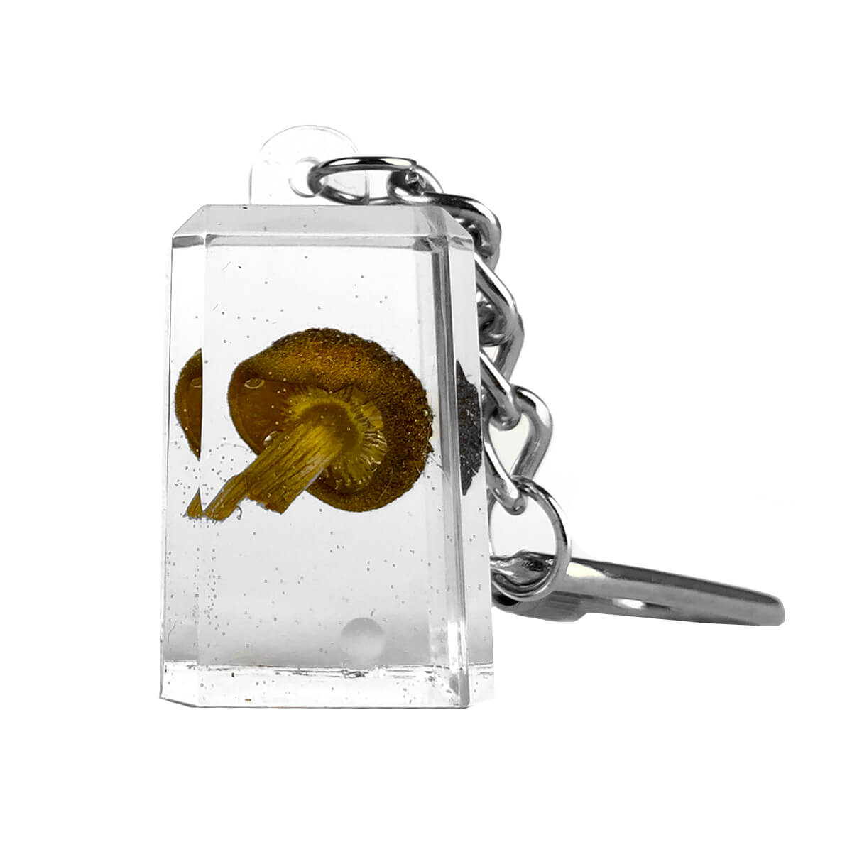 Pilzförmiger, transparenter Acryl-Schlüsselanhänger in Würfelform